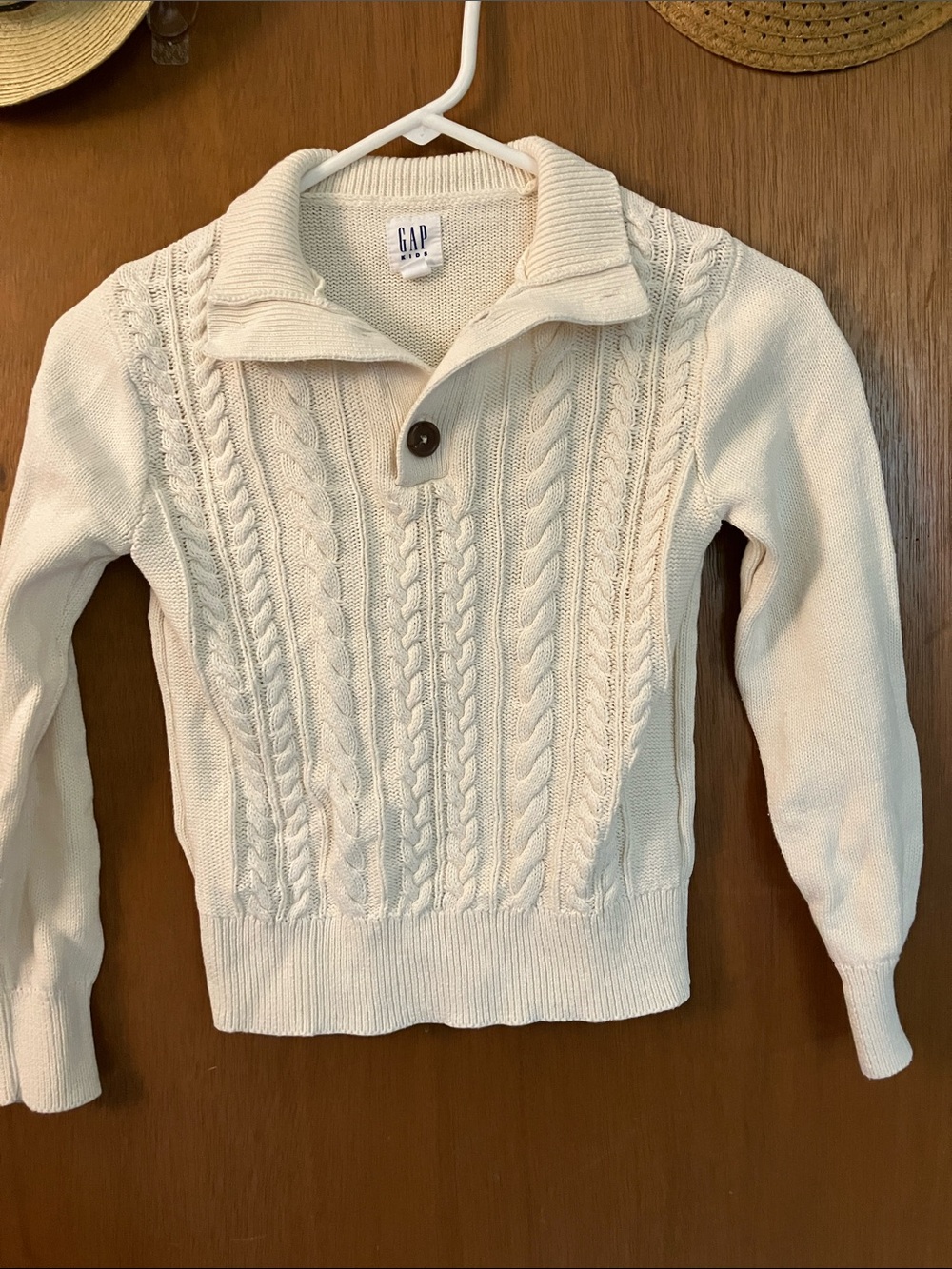 GAP Cream Cable Knit Shawl-Collar Pullover Sweater